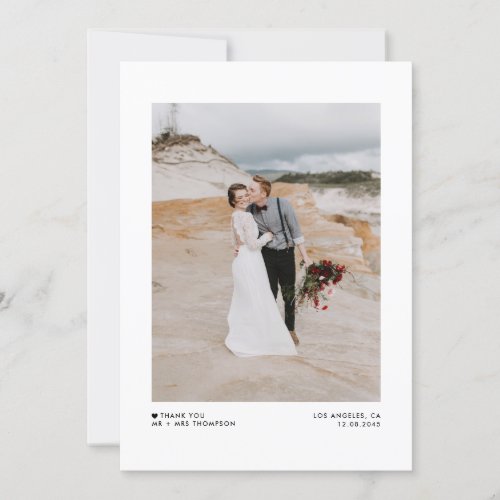 Black Modern Minimalist Typography Photo Wedding  Thank You Card