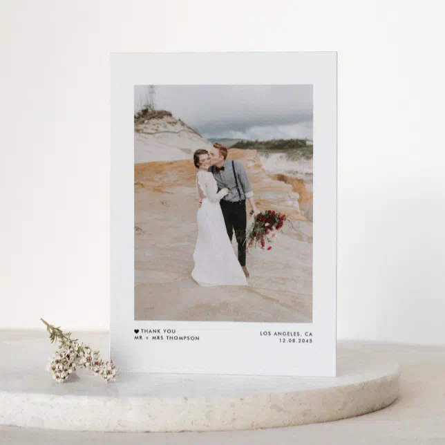 Black Modern Minimalist Typography Photo Wedding Thank You Card | Zazzle