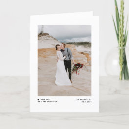 Black Modern Minimalist Typography Photo Wedding Thank You Card