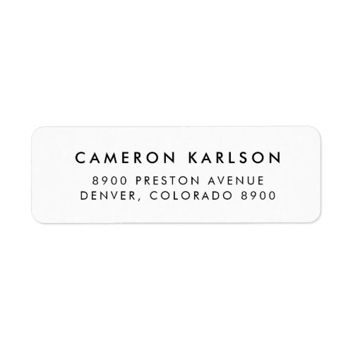 Black Modern Minimalist Typography Return Address Label