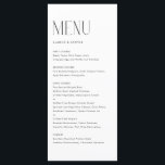 Black Modern Minimalist Typography Wedding Menu<br><div class="desc">Customizable menu card featuring modern typography. Personalize by adding date and meal choice. This minimalist menu card is perfect for weddings,  baby showers,  bridal showers,  birthdays,  and more.</div>