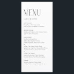 Black Modern Minimalist Typography Wedding Menu<br><div class="desc">Customizable menu card featuring modern typography. Personalize by adding date and meal choice. This minimalist menu card is perfect for weddings,  baby showers,  bridal showers,  birthdays,  and more.</div>