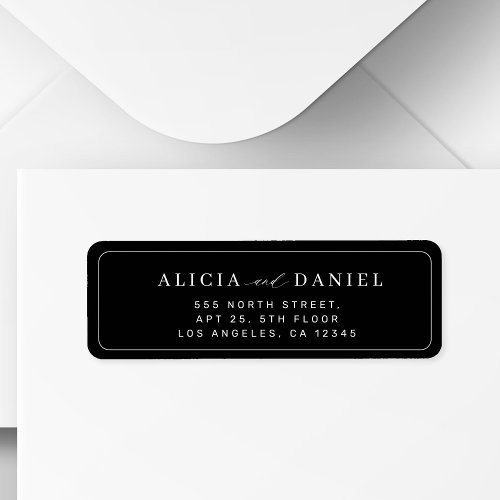 Black modern minimalist wedding return address label