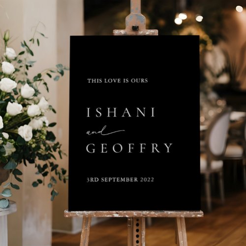 Black Modern Minimalist Wedding Welcome Sign 