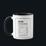 Black Modern Mom Nutritional Values Funny Gift Mug<br><div class="desc">Give your mom a good laugh with this black nutrition facts gift mug. The mug features a black background with a fun and playful design listing the "nutritional values" of a mom, including ingredients such as love, hugs, and encouragement. The high-quality ceramic material and comfortable handle make it the perfect...</div>
