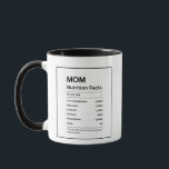 Black Modern Mom Nutritional Values Funny Gift Mug<br><div class="desc">Give your mom a good laugh with this black nutrition facts gift mug. The mug features a black background with a fun and playful design listing the "nutritional values" of a mom, including ingredients such as love, hugs, and encouragement. The high-quality ceramic material and comfortable handle make it the perfect...</div>