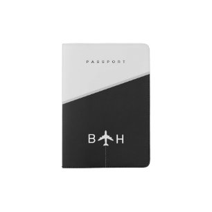  Black Modern Monogram Airplane with Initials Passport Holder