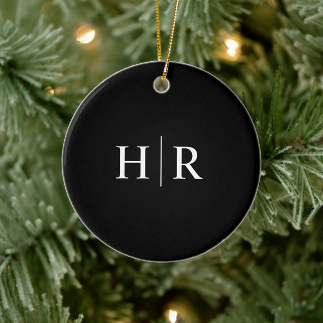Black Modern Monogram Ceramic Ornament (Tree)