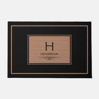 Black Modern Monogram Family Door Mat