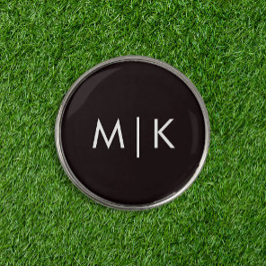 Black | Modern Monogram Golf Ball Marker