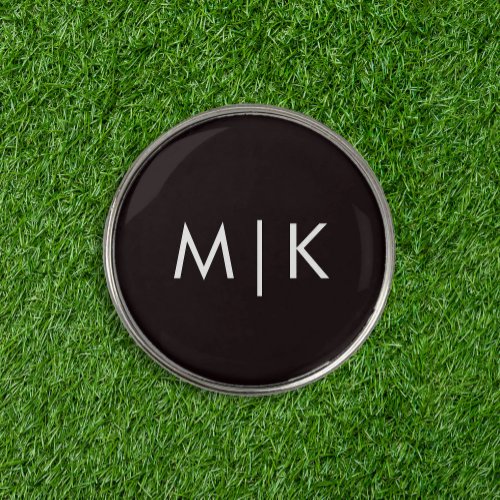 Black  Modern Monogram Golf Ball Marker