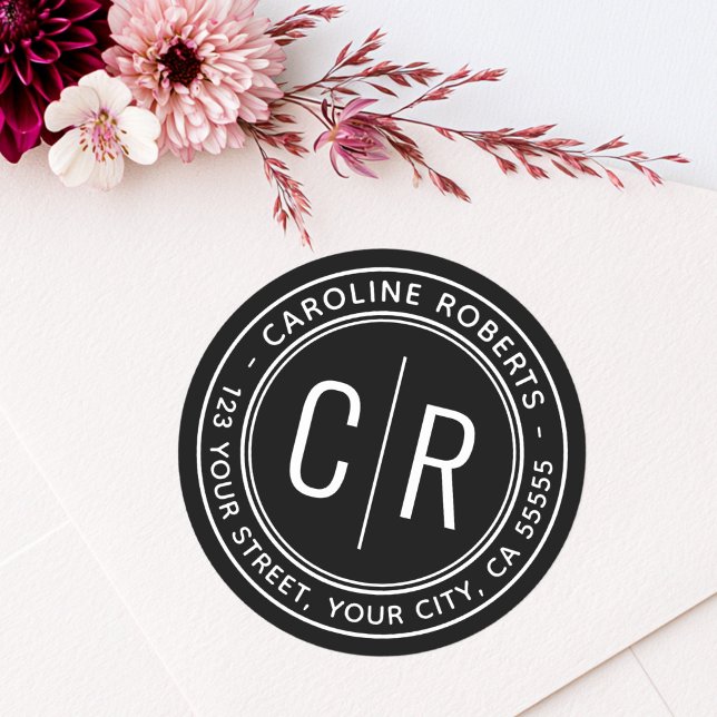Black modern monogram initials return address classic round sticker (Black modern monogram initials return address classic round sticker)