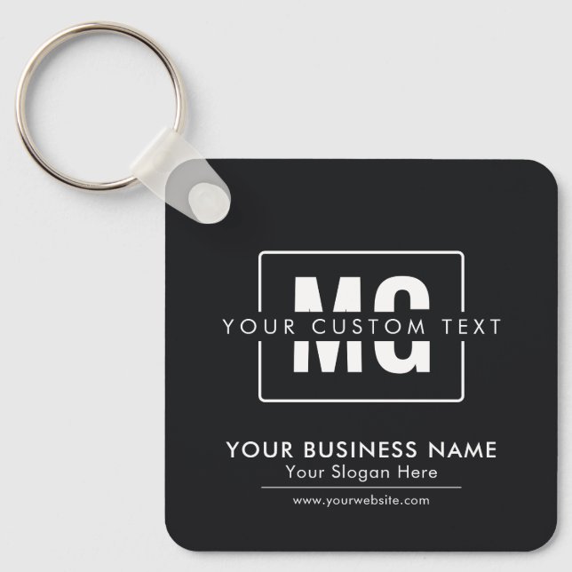 Black Modern Monogram Logo Promotional Business Keychain (Front)
