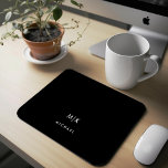 Black | Modern Monogram Mouse Pad<br><div class="desc">This modern mousepad features a rich black background,  with your initials in bold white text for a look that is simple and masculine.</div>