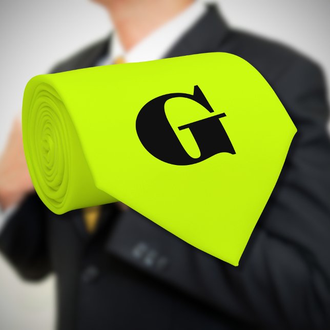 Black Modern Monogram | Neon Lime Yellow    Neck Tie (Creator Uploaded)