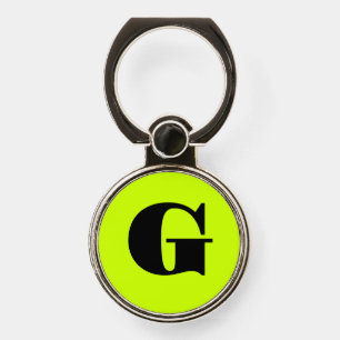 Black Modern Monogram Neon Lime Yellow Phone Ring Stand