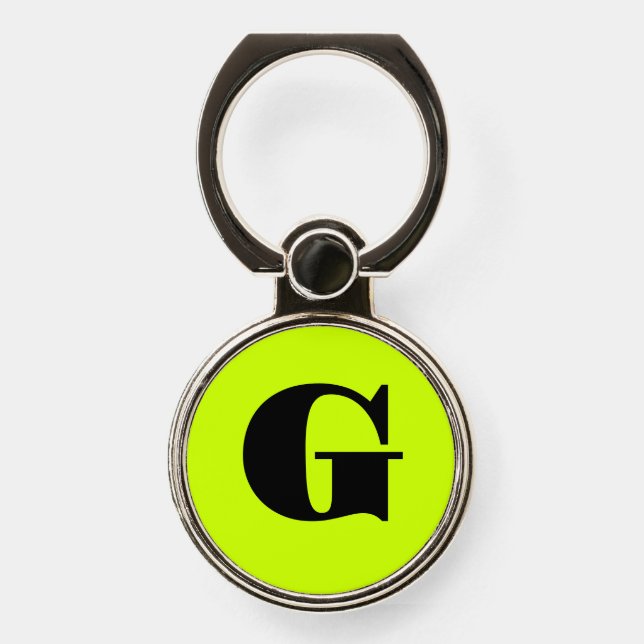Black Modern Monogram | Neon Lime Yellow    Phone Ring Stand (Front)