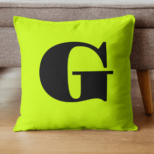 Black Modern Monogram   Neon Lime Yellow    Throw Pillow