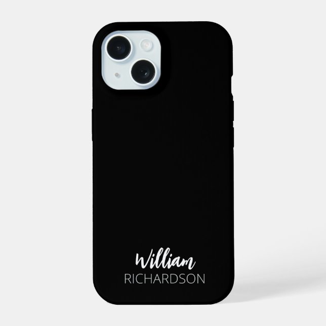 Black Modern Monogram Script Name Iphone Case (Back)