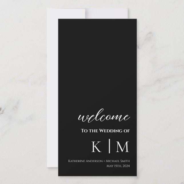 Black-Modern- Monogram-Wedding Program- (Front)