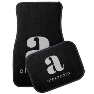 Black Modern Monogrammed Initial Elegant Classy Car Floor Mat