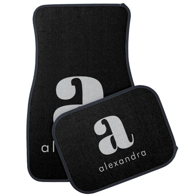 Black Modern Monogrammed  Initial Elegant Classy  Car Floor Mat (Set)
