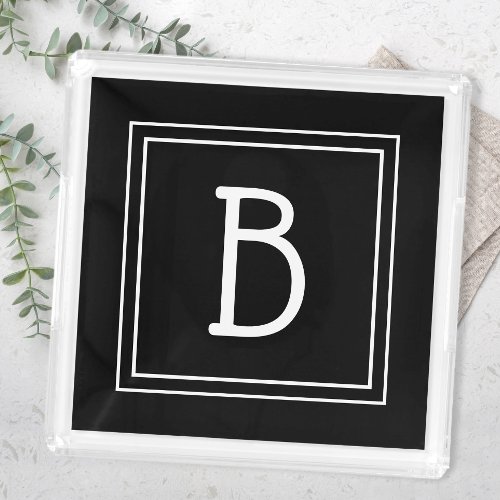 Black Modern Monogrammed Initial Template Serving  Acrylic Tray