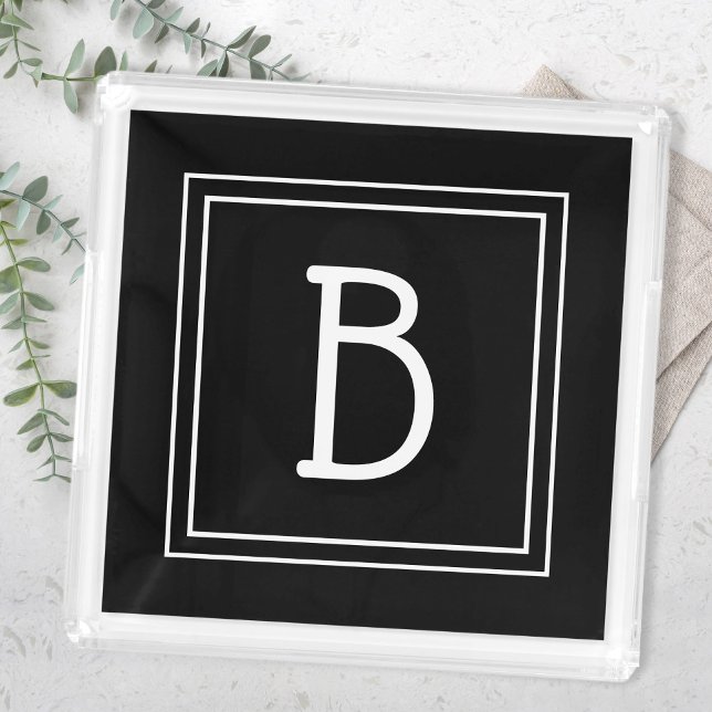 Black Modern Monogrammed Initial Template Serving  Acrylic Tray (Black Modern Monogrammed Initial Template Serving Acrylic Tray)