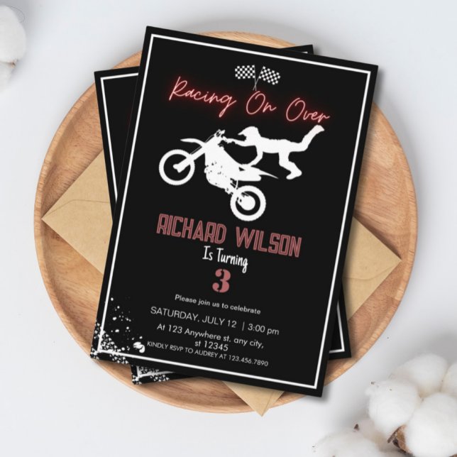 Black Modern Neon Dirt Bike  Birthday Invitation (Creator Uploaded)