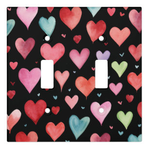Black Modern Nursery Heart Pattern Light Switch Cover