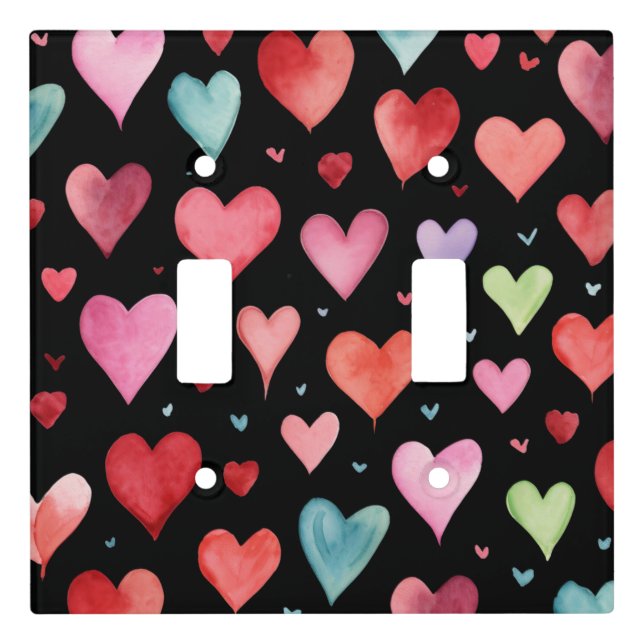 Black Modern Nursery Heart Pattern Light Switch Cover (Front)