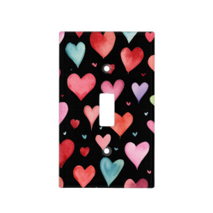 Black Modern Nursery Heart Pattern Light Switch Cover