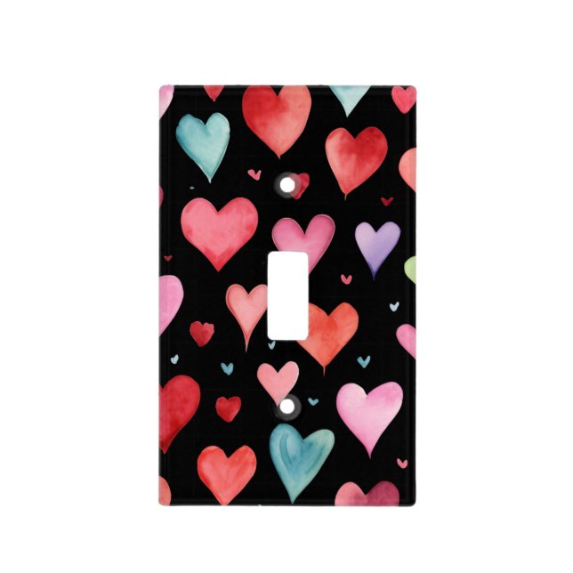 Black Modern Nursery Heart Pattern Light Switch Cover (Front)