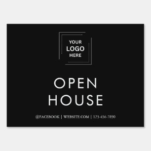 Black Modern Open House Real Estate Realtor Sign