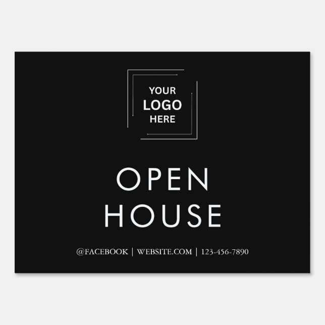 Black Modern Open House Real Estate Realtor Sign (Front)