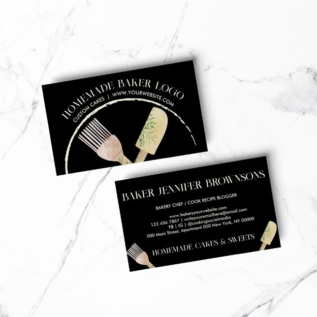 Black Modern Pastry Patisserie Bakery Business Card (BAKERY PASTRY CHEF COOK CAKE event planner business)