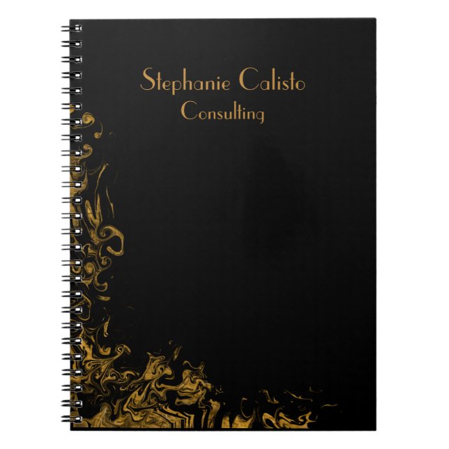 Black Modern Personal Stationery Liquid Gold Notebook (Front)