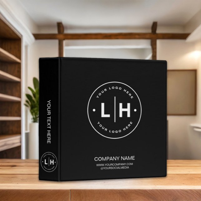 Black Modern Personalized Business 3 Ring Binder (Modern Black Personalized Logo business Binder
)
