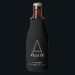 Black Modern Personalized Groomsmen Name Bottle Cooler<br><div class="desc">Modern understated subtle monogram initial and custom name a neoprene beer bottle insulated holder a classic minimal,  professional-looking sans-serif font for a simple and timeless masculine look any guy or minimalist would appreciate.</div>