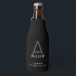 Black Modern Personalized Groomsmen Name Bottle Cooler<br><div class="desc">Modern understated subtle monogram initial and custom name a neoprene beer bottle insulated holder a classic minimal,  professional-looking sans-serif font for a simple and timeless masculine look any guy or minimalist would appreciate.</div>