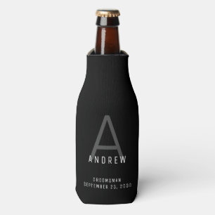 Black Modern Personalized Groomsmen Name Bottle Cooler