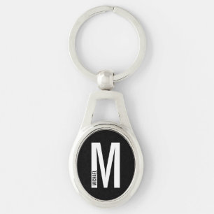 Black Modern Personalized Monogram and Name Keychain