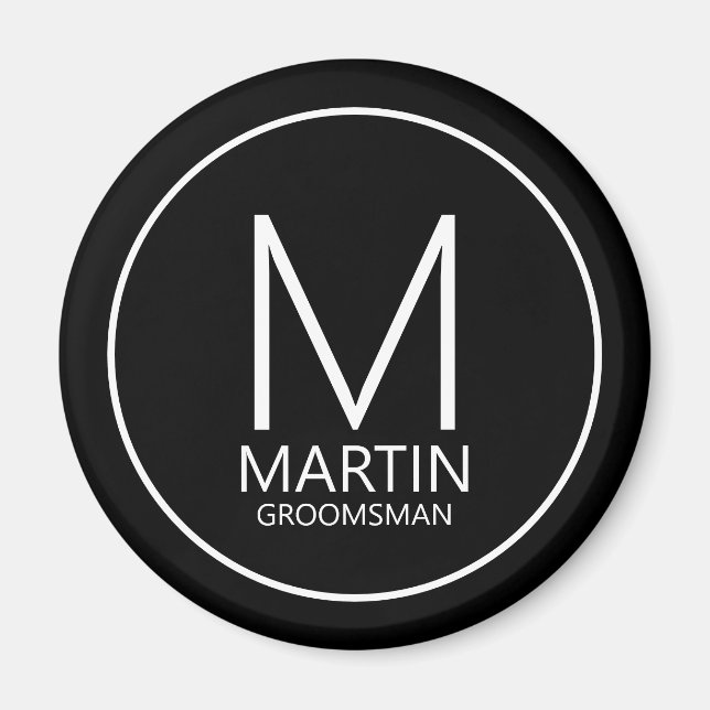Black Modern Personalized Monogram&Name Groomsmen Magnet (Front)