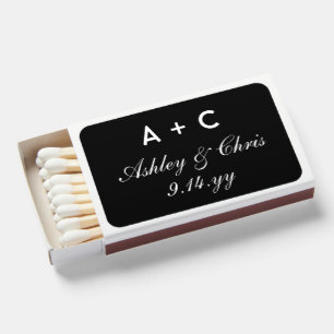 Black Modern Personalized Wedding Reception Favor Matchboxes