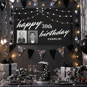 Black Modern Photo 30th Birthday Party Banner
