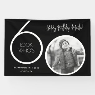 Black Modern Photo 60th Birthday Banner