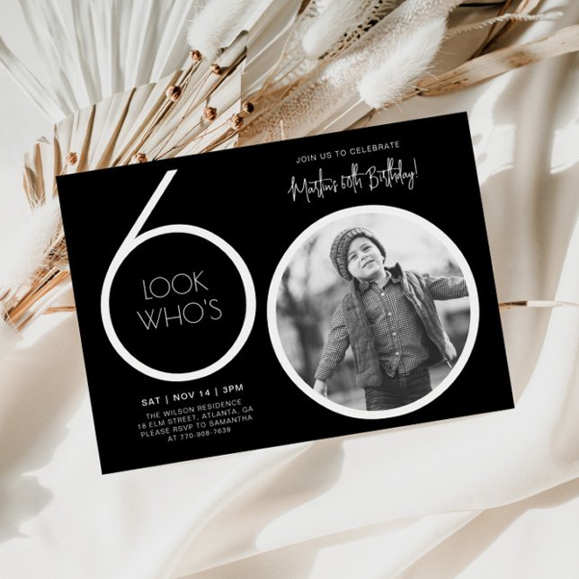 Black Modern Photo 60th Birthday Invitation (Creator Uploaded)