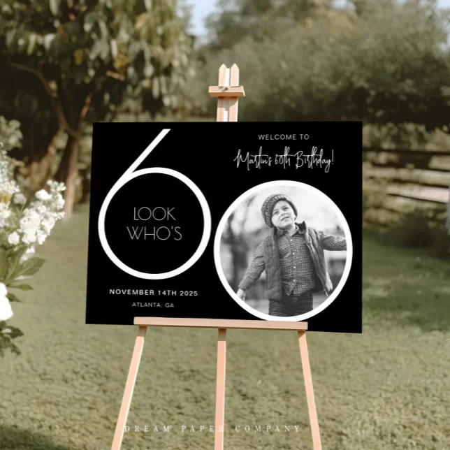 Black Modern Photo 60th Birthday Welcome Sign | Zazzle