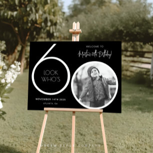 Black Modern Photo 60th Birthday Welcome Sign