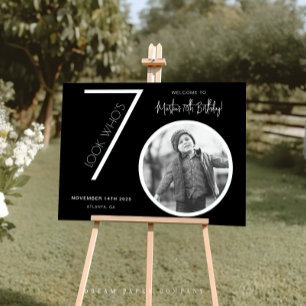 Black Modern Photo 70th Birthday Welcome Sign